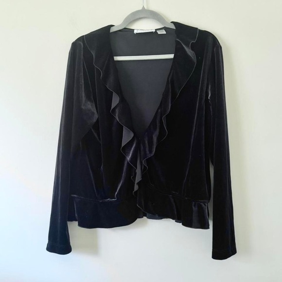 bill blass Tops - 90s Black Velvet Long Sleeve Blouse